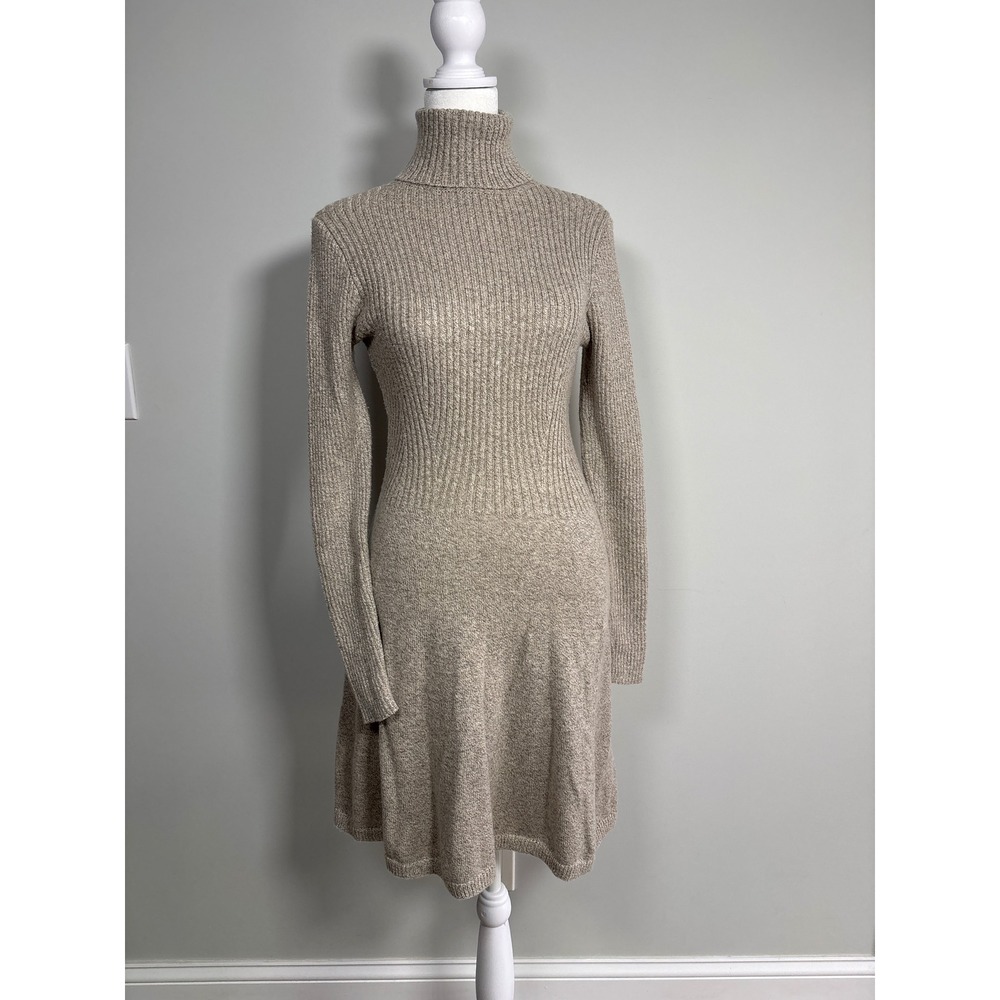 Abercrombie & Fitch Sweater Dress Womens M Oatmeal Ribbed Turtleneck Fit & Flare